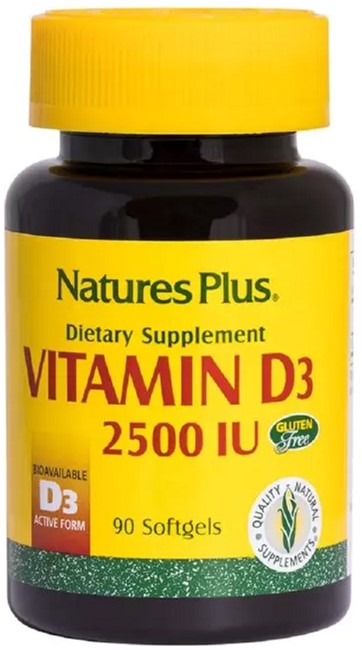 

Витамин D3, 2500 МЕ, Nature's Plus, 90 гелевых капсул (097467010468)