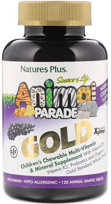 

Жевательные Мультивитамины И Минералы Для Детей, Вкус Винограда, Animal Parade Gold, Nature's Plus, 120 Таблеток В Форме Животных (097467299344)
