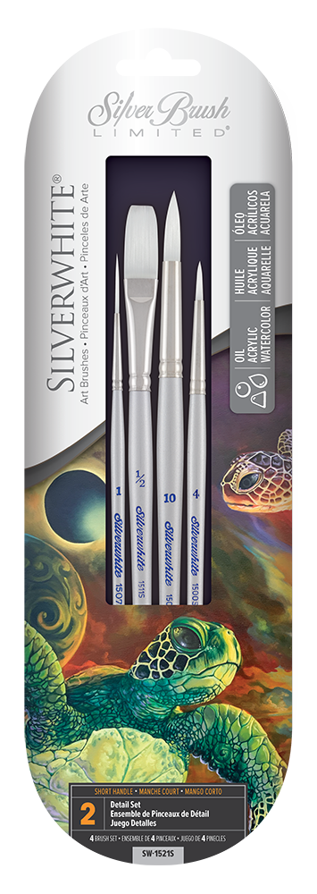 

Набор кистей Silver Brush Silverwhite: круглая № 4, № 10; лайнер № 1; плоская сверхдлинная № 1/2"