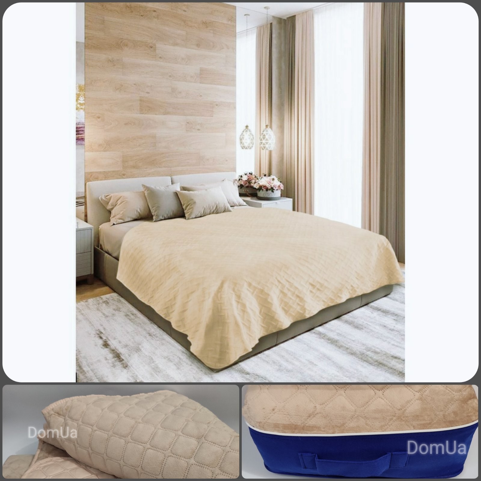 

Покрывало бежевое ТЕП 240*260 см велюровое евро цвет золотой беж