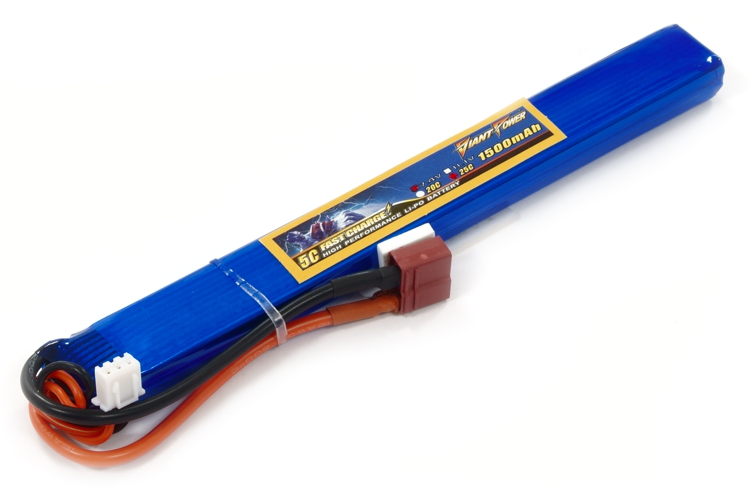 

Аккумулятор для страйкбола Giant Power (Dinogy) Li-Pol 7.4V 2S 1500mAh 25C 15х19х167мм T-Plug