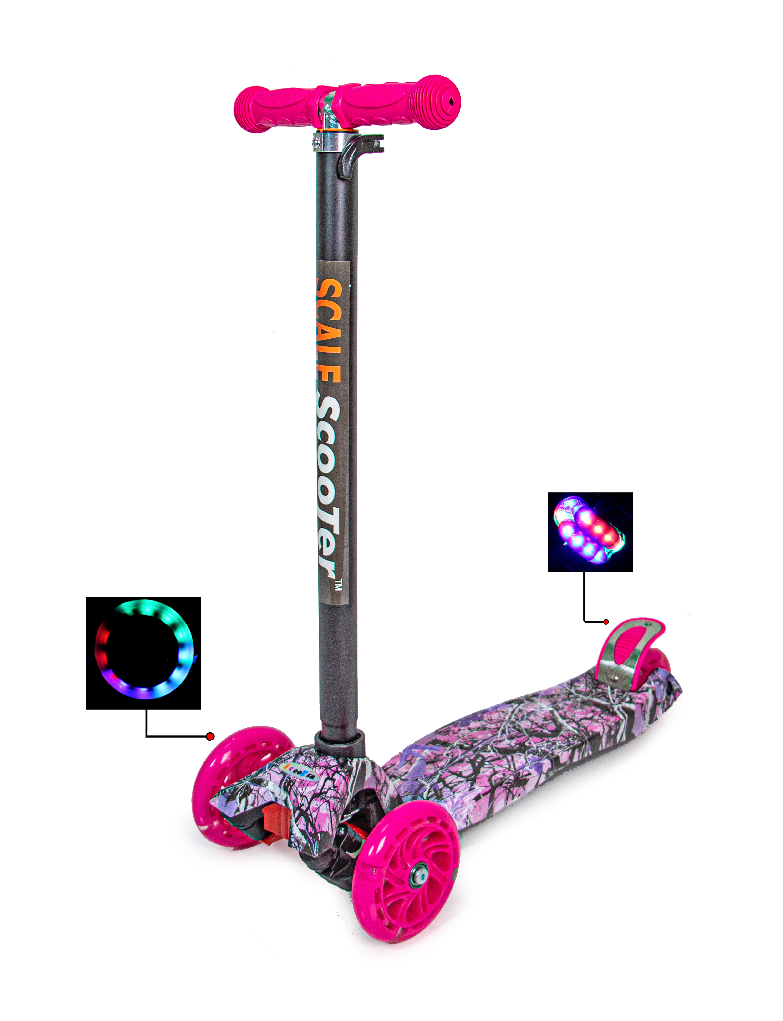 

Детский самокат у Scale Sports MAXI Pink Forest. Светящиеся колеса!