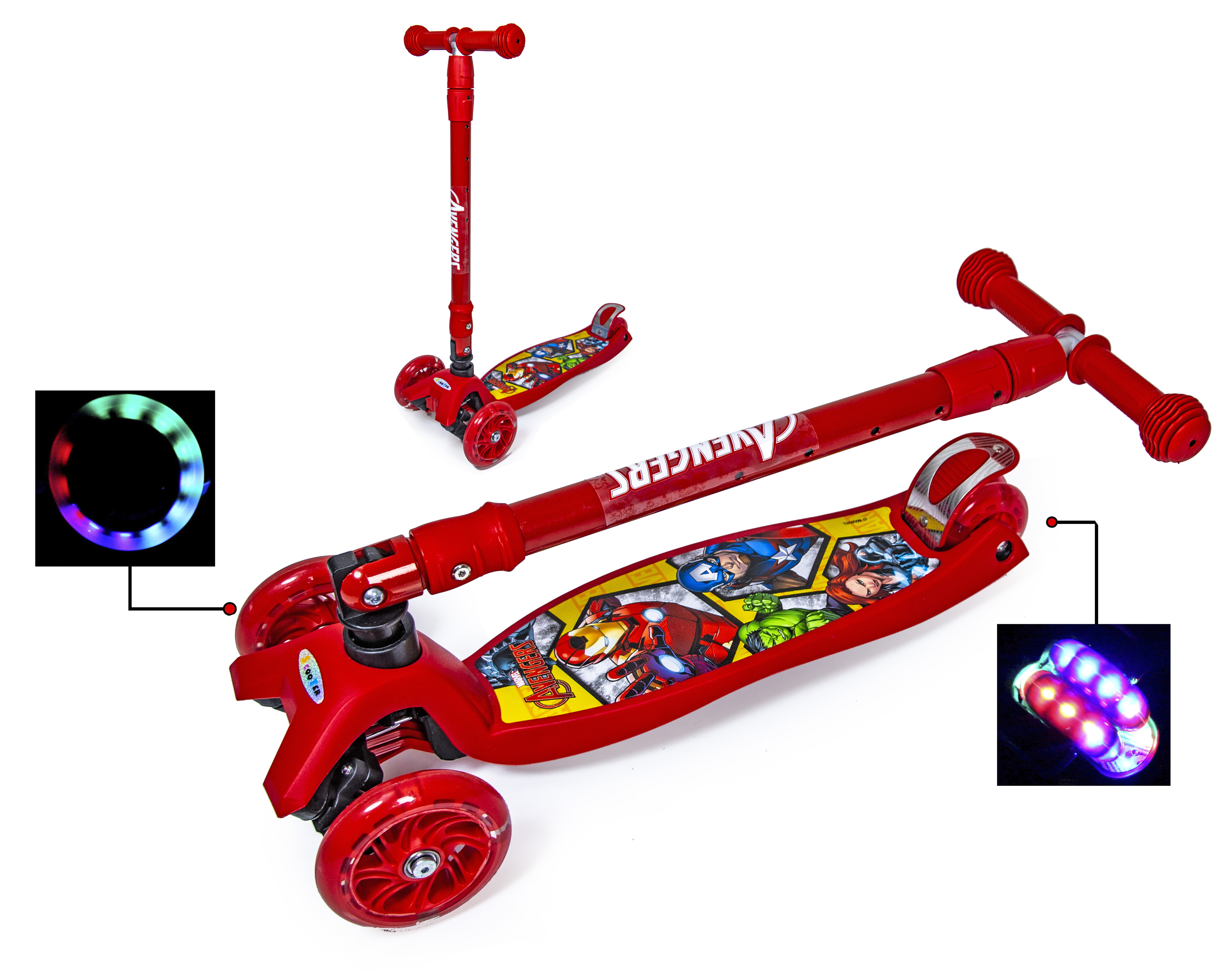 

Самокат Scale Sports Maxi Scooter Disney Супер Герои Marvel Avengers с наклоном руля складной ручкой