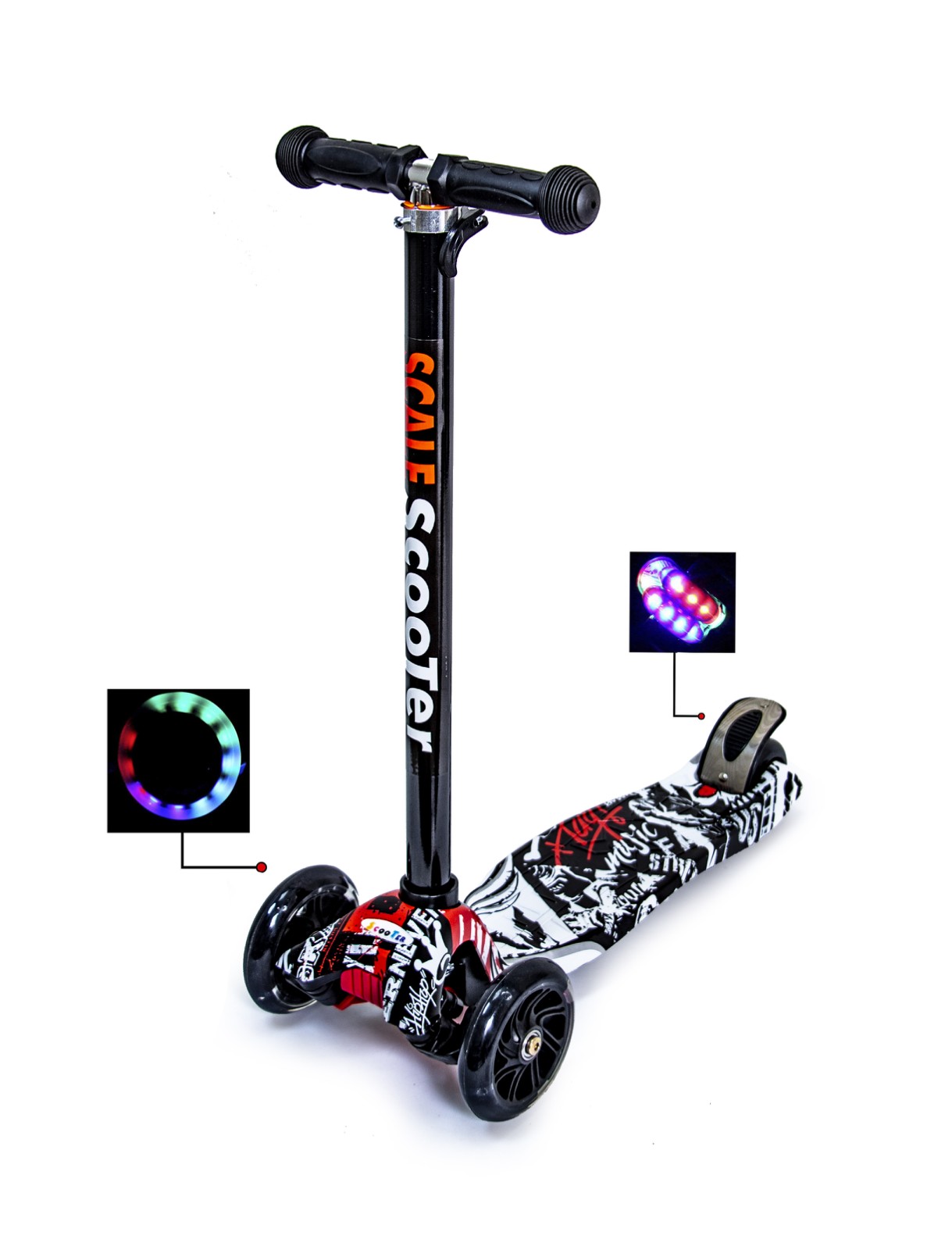 

Детский самокат Scale Sports MAXI Street Чёрные светящиеся колёса ABEC-7