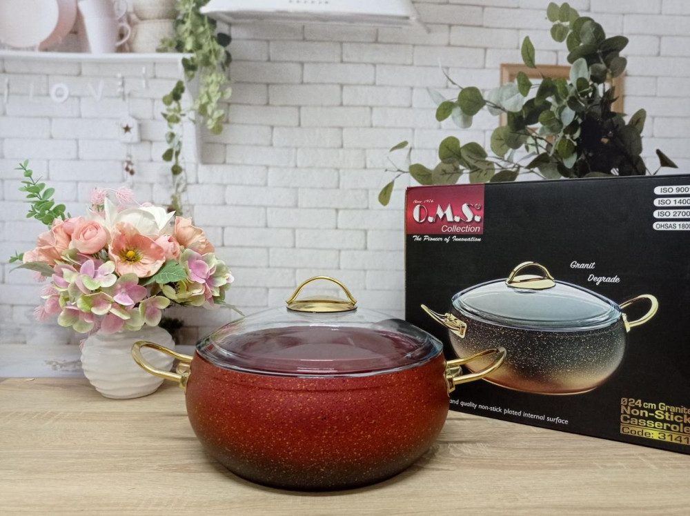 

Кастрюля со стеклянной крышкой Oms 3141-24-Red 4.5 л 24 см