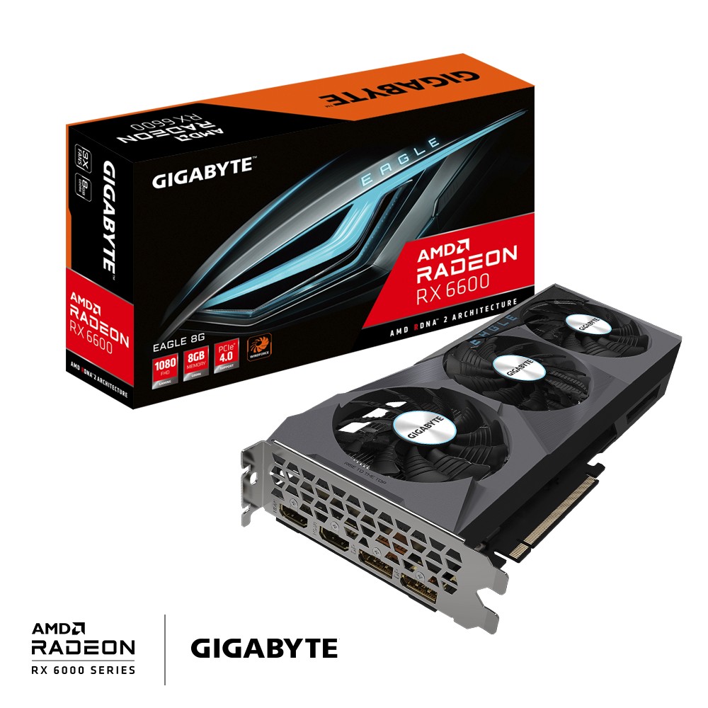 

Gigabyte PCI-Ex Radeon RX 6600 EAGLE 8G 8GB GDDR6 (128bit) (2044/14000) (2 x HDMI, 2 x DisplayPort) (GV-R66EAGLE-8GD)