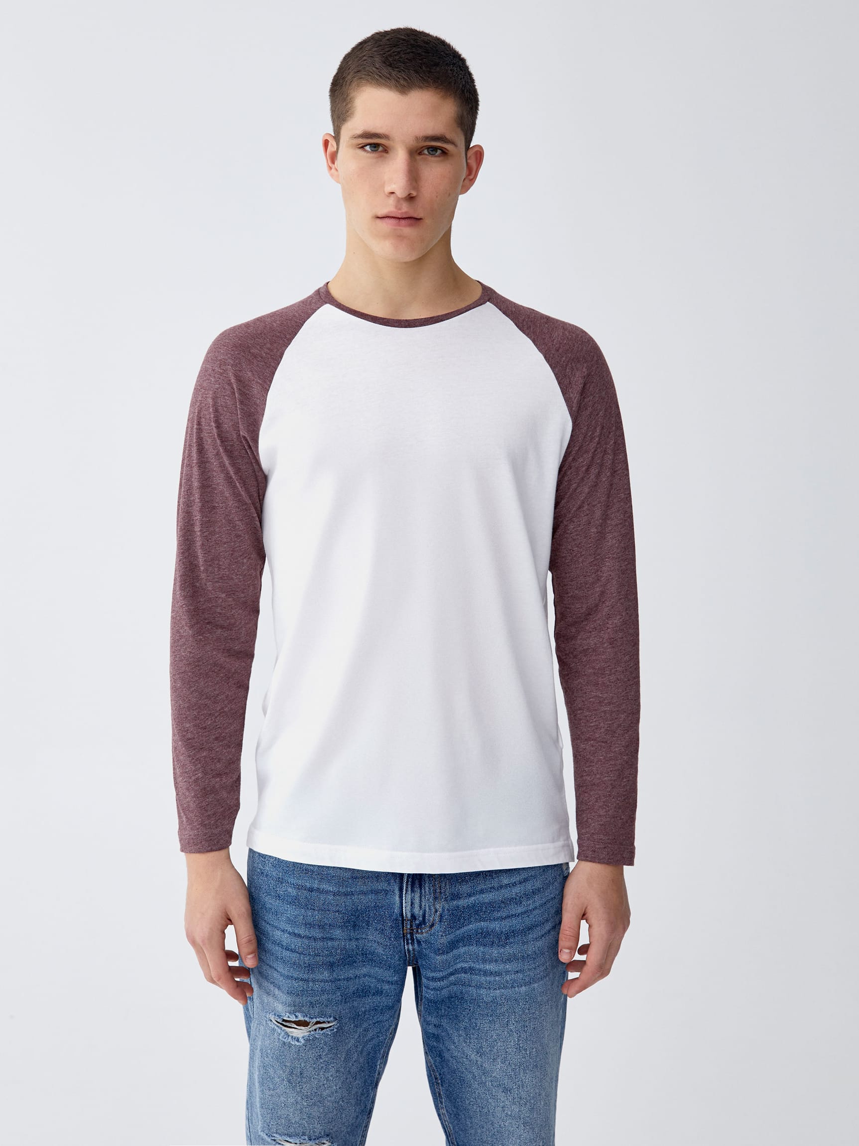 

Лонгслив Pull & Bear 5230/501/606  Белый с бордовым, Лонгслив Pull & Bear 5230/501/606 M Белый с бордовым