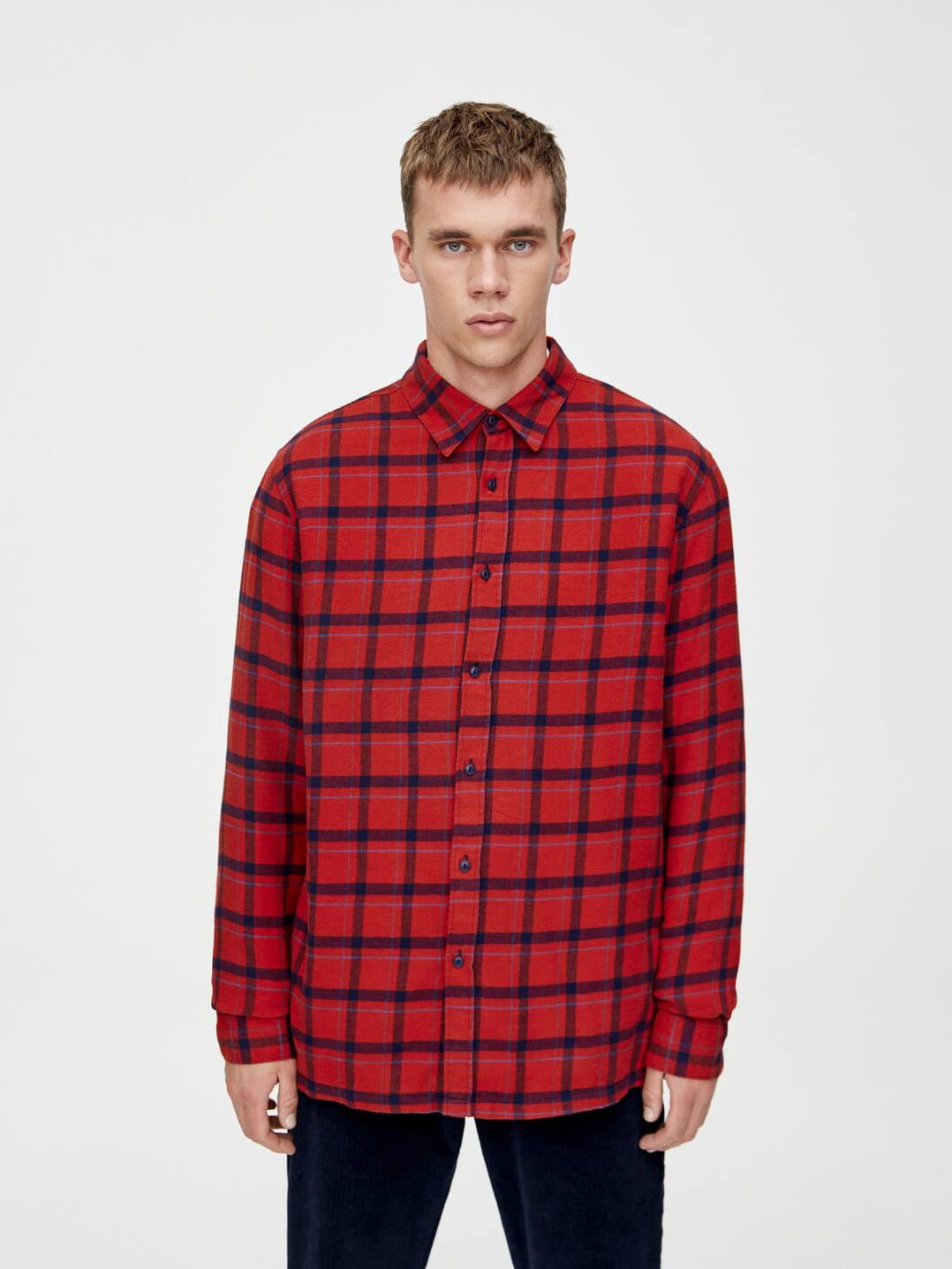 

Рубашка Pull & Bear 5474/520/600  Красная в клетку, Рубашка Pull & Bear 5474/520/600 S Красная в клетку