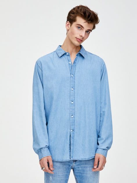 

Рубашка джинсовая Pull & Bear 9474/555/406  Голубая джинс, Рубашка джинсовая Pull & Bear 9474/555/406 S Голубая джинс