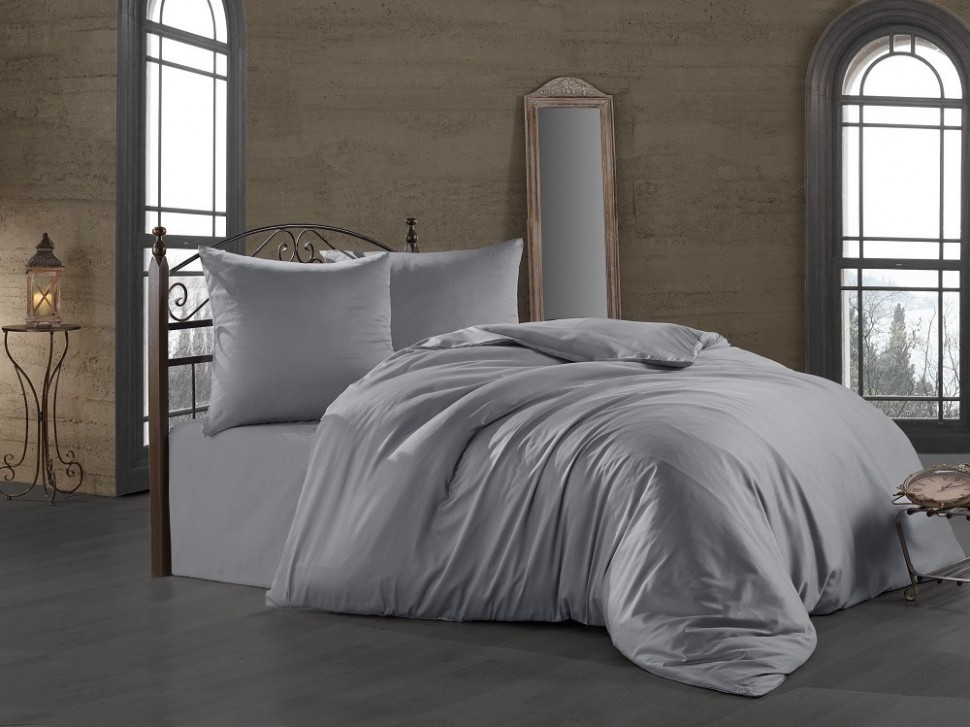 

Серебристое однотонное постельное из сатина Zugo Home Silver евро ts-01875