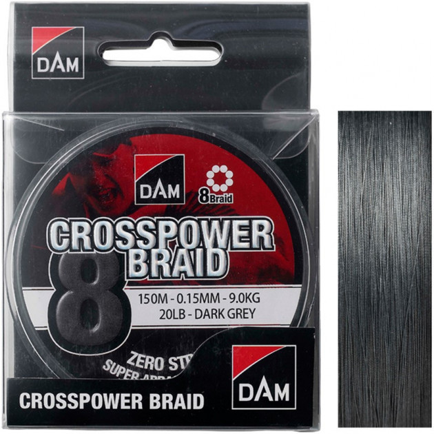 

Шнур рыболовный DAM Crosspower 8-Braid 150 м 0.15 мм 9.0 кг 20 Lb Dark Grey