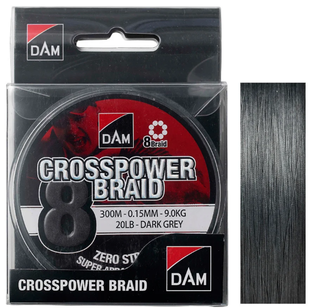 

Шнур рыболовный DAM Crosspower 8-Braid 300 м 0.13 мм 7.2 кг/16 Lb Dark grey