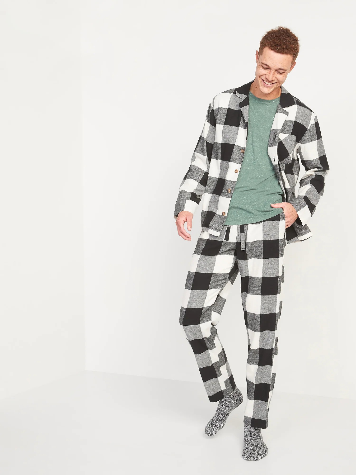 

Мужская фланелевая пижама Old Navy 1159757686 (Белый/Черный, M)