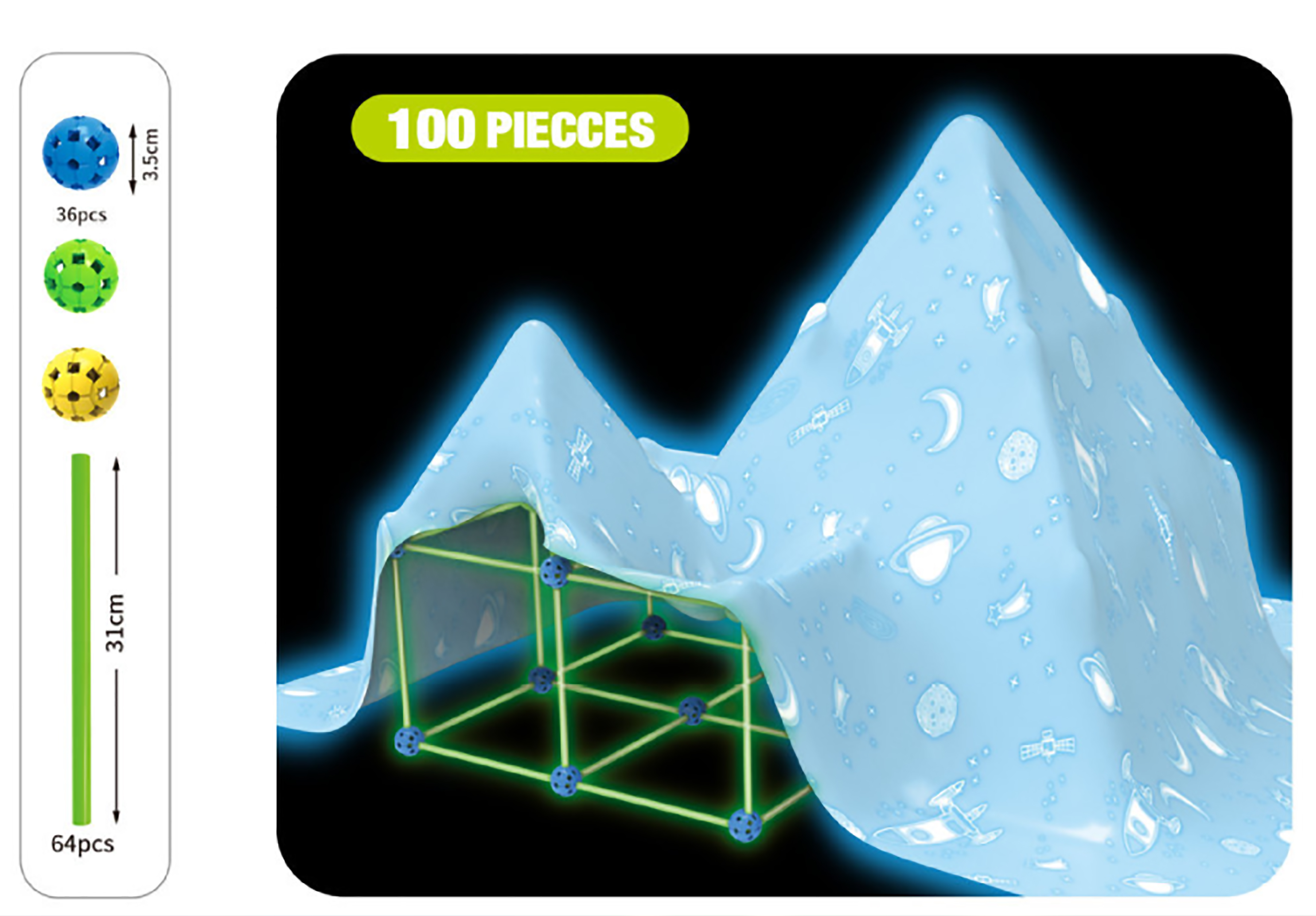 

Детский конструктор палатка, халабуда Starry Sky Forts. 100 деталей.