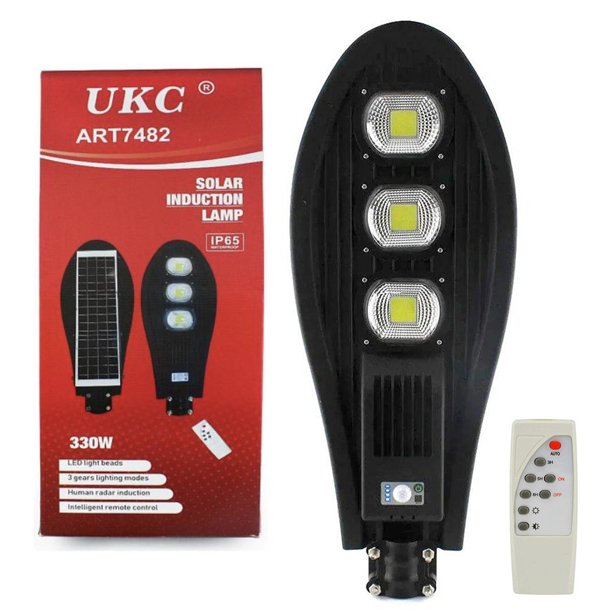 

Уличный фонарь на столб с солнечной батареей и датчиком движения solar street light 330W UKC With Remote с пультом