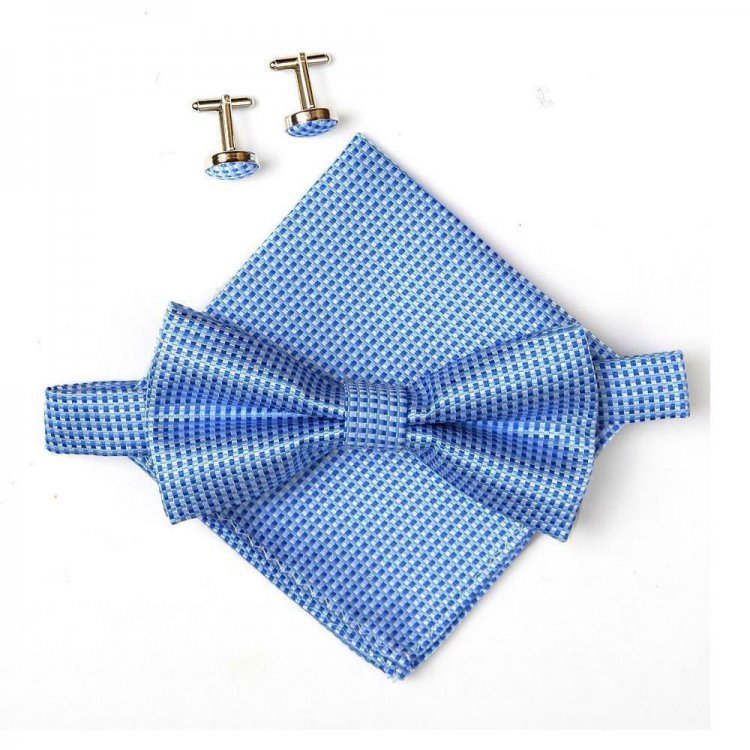 

Набор 3в1 бабочка, платок, запонки Handmade Голубой 000140996