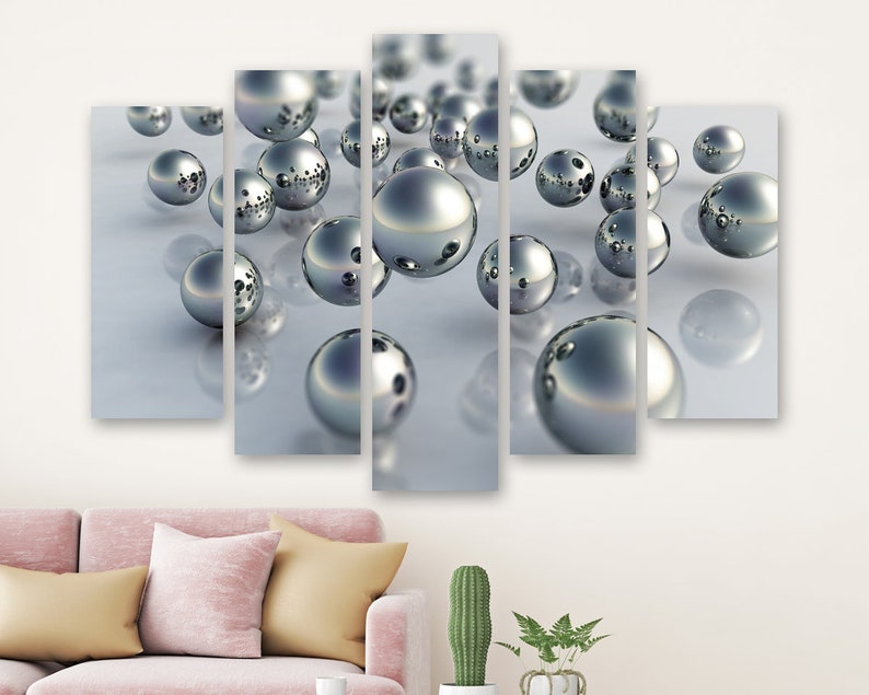 

Модульная картина на холсте из пяти частей Серебряные шары 187x119 см