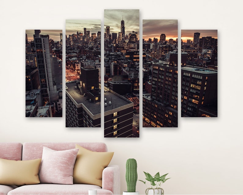 

Модульная картина на холсте из пяти частей Сумерки над Манхэттеном 187x119 см