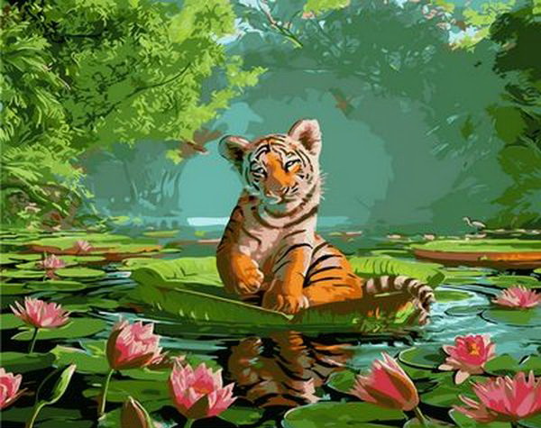 

Картина по номерам Mariposa Тигренок и лотосы 40*50 см (в коробке) арт.MR-Q1264