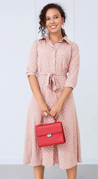 

Платье миди в горошек Fashion Woman FG00808 р44 пудровое