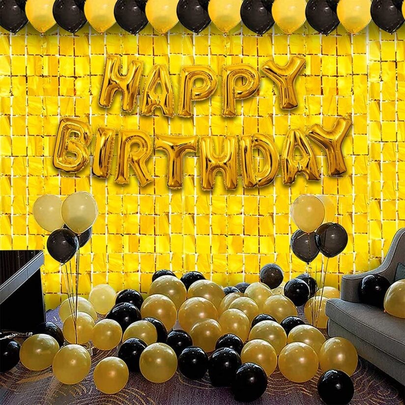 

Декоративный фон для Дня Рождения с фольгированной золотой надписью Happy Birthday