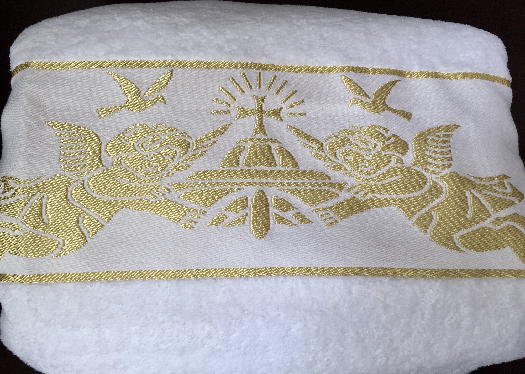 

Крыжма полотенце для крещения махровая Cotton Area 70*140 ангелочки золото