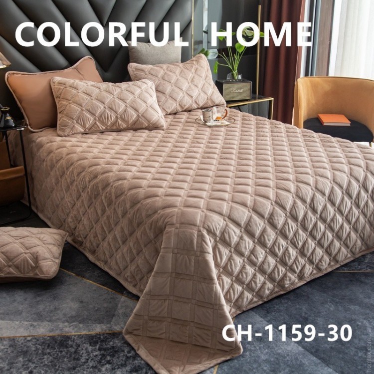 

Велюровое стеганое покрывало Colorful Home 200x230 см плед на кровать (Бежевый)