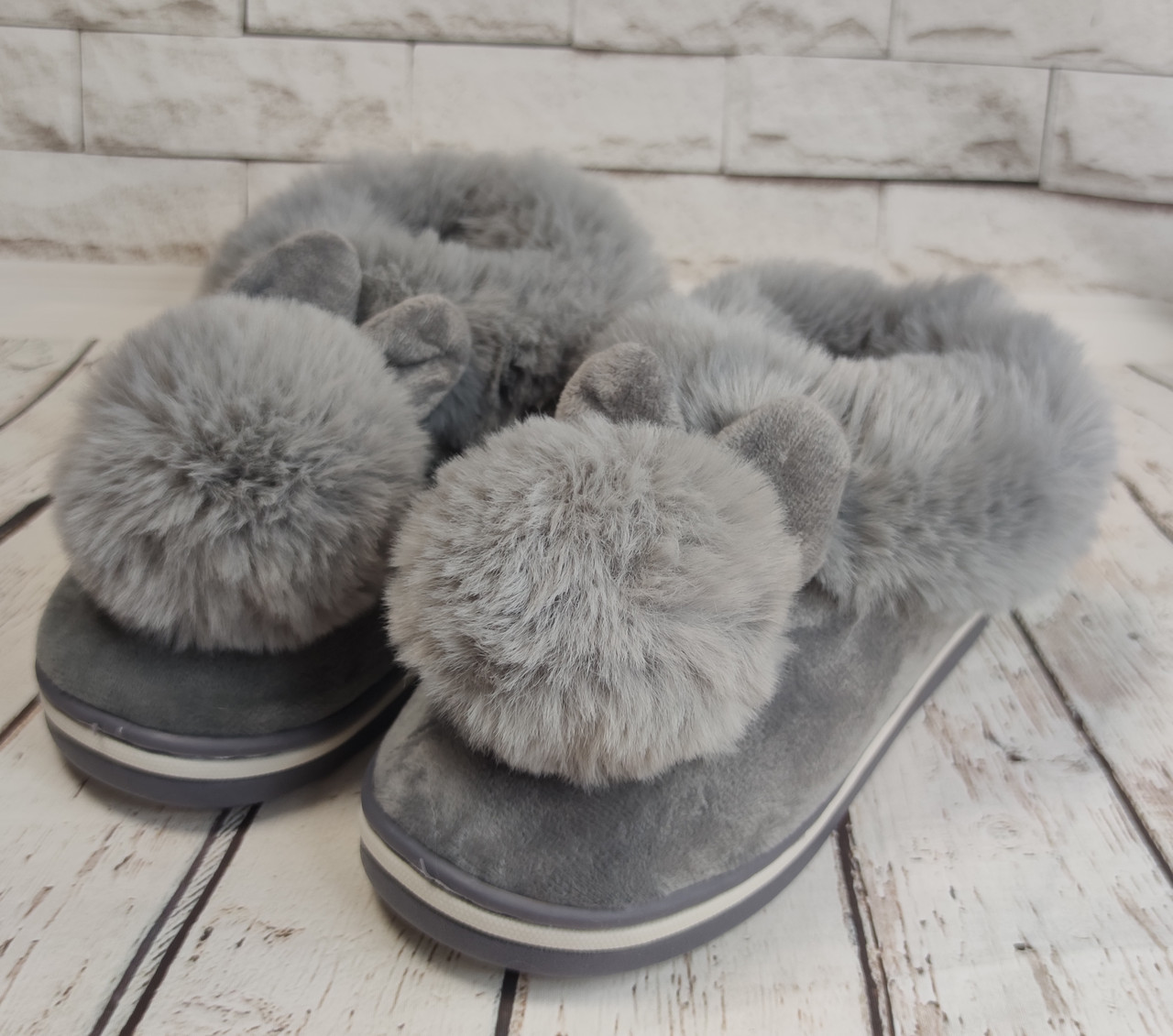 

Детские тапочки теплые высокий задник комнатные для дома девочки домашние зайчик серые 32/33р 19.5-20см