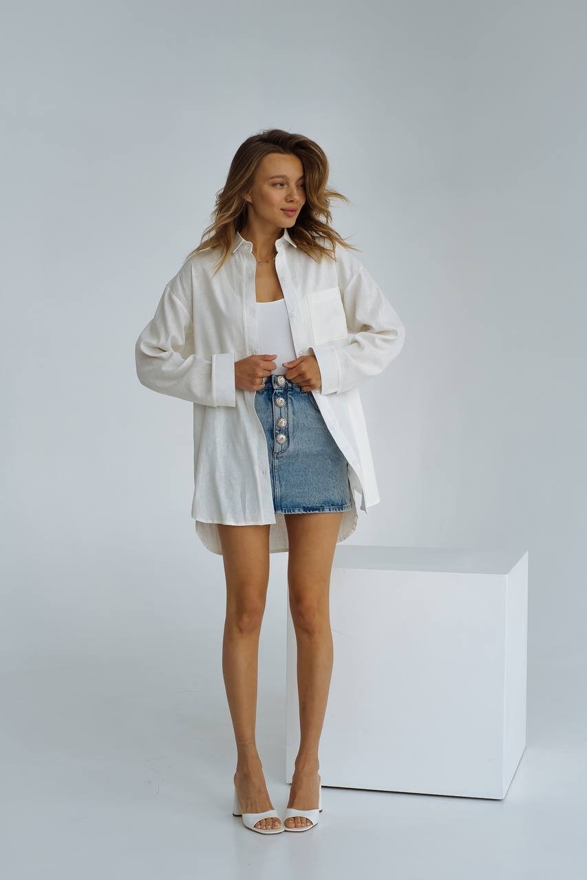 

Рубашка льняная oversized  белая, Рубашка льняная oversized M белая