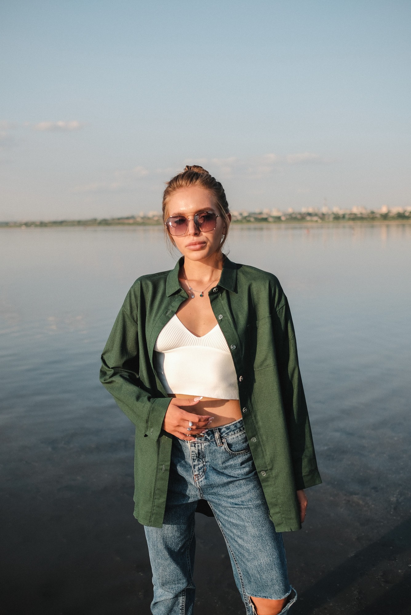 

Рубашка льняная  зеленая, Рубашка льняная M зеленая
