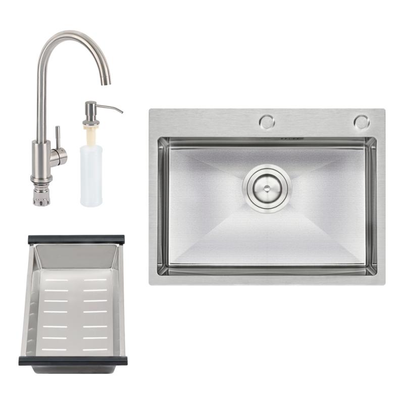 

Кухонная мойка Qtap D6045 2.7/1.0 мм Satin + смеситель + сушилка + дозатор для моющего средства SD00041715