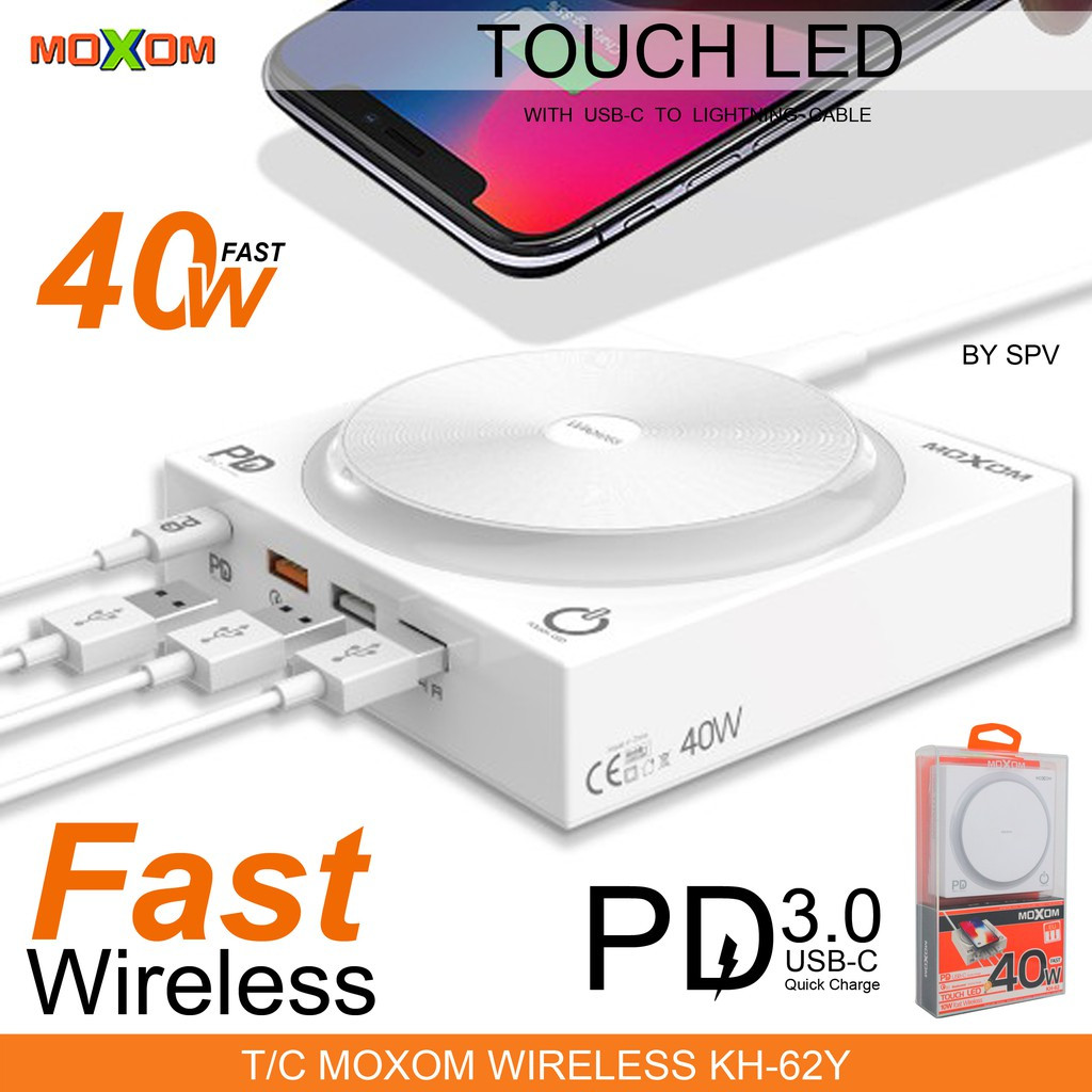

Беспроводное зарядное устройство Moxom KH-62Y, 4USB, 1 USB-C, QC 3.0, Power Delivery 3.0