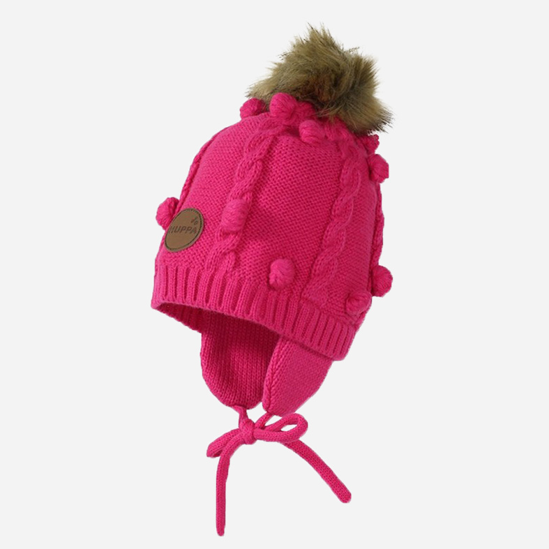Акція на Дитяча зимова шапка в'язана на зав'язках з помпоном для дівчинки Huppa Macy 83570000-60063 XS 43-45 см від Rozetka