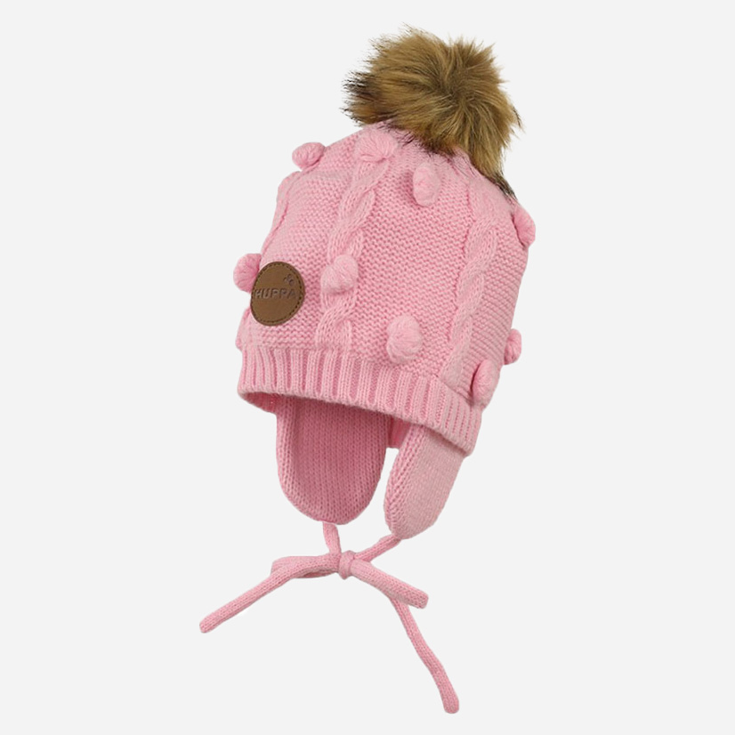 Акція на Дитяча зимова шапка в'язана на зав'язках з помпоном для дівчинки Huppa Macy 83570000-70013 S 47-49 см від Rozetka