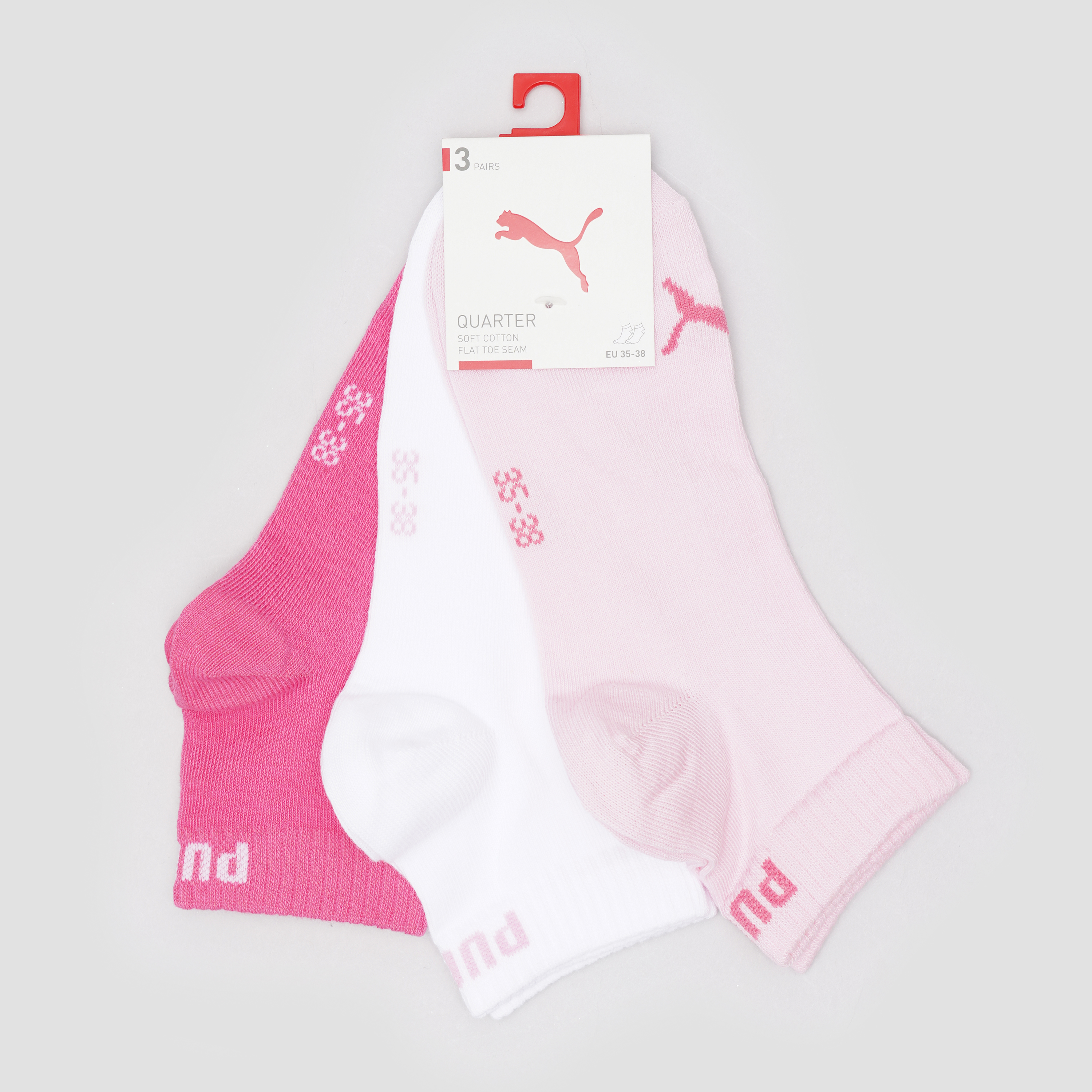 

Набор носков Puma Unisex Quarter Plain 3p 90697809 3 пары 35/38 Pink lady