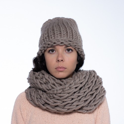 

Комплект зимний из толстой пряжи шапка и снуд PureWool Zefir Латте ZR10257NW