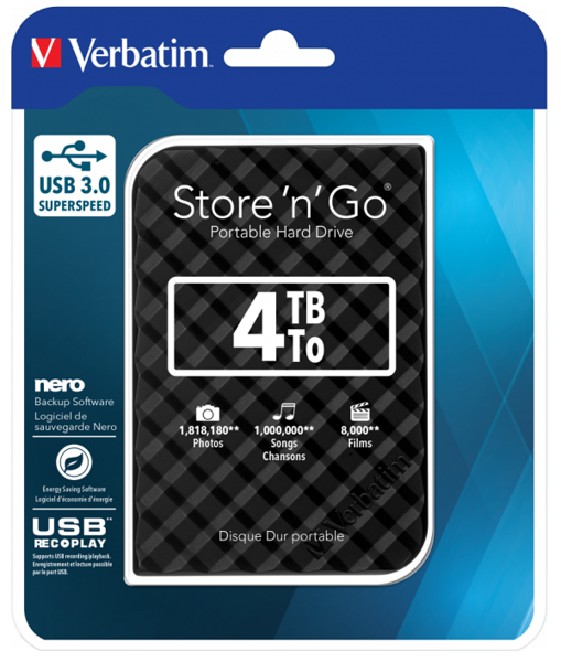 

Зовнішній жорсткий диск VERBATIM Store 'n' Go 4TB USB 3.0 Black (53223) (53223)