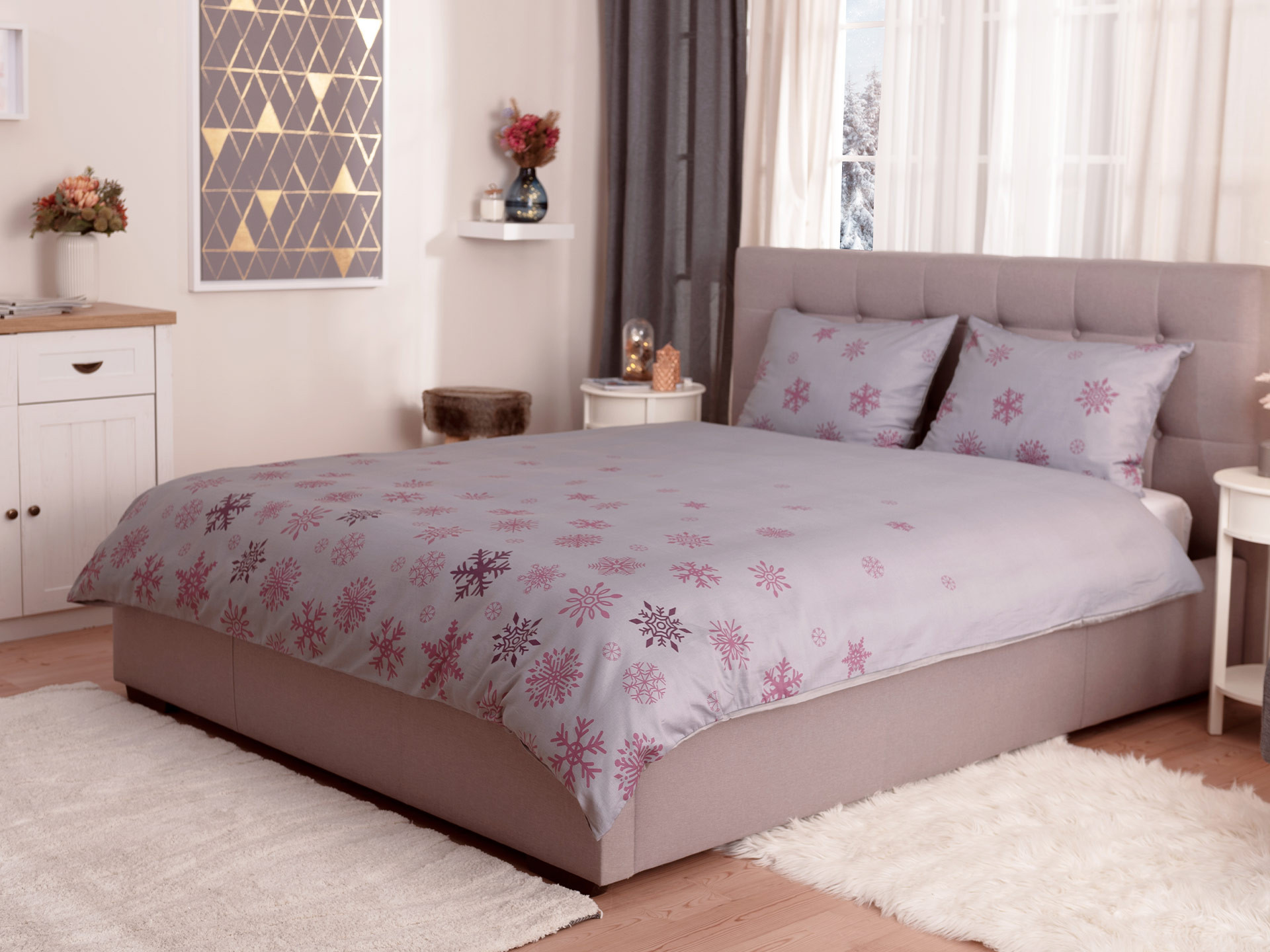 

Комплект постельного белья Снежинки Black Diamonds Dormeo Серый 140x200 см