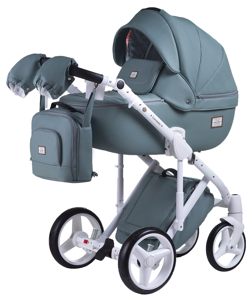 

Коляска 2 в 1 Adamex Luciano кожа 100% Q114 нефрит