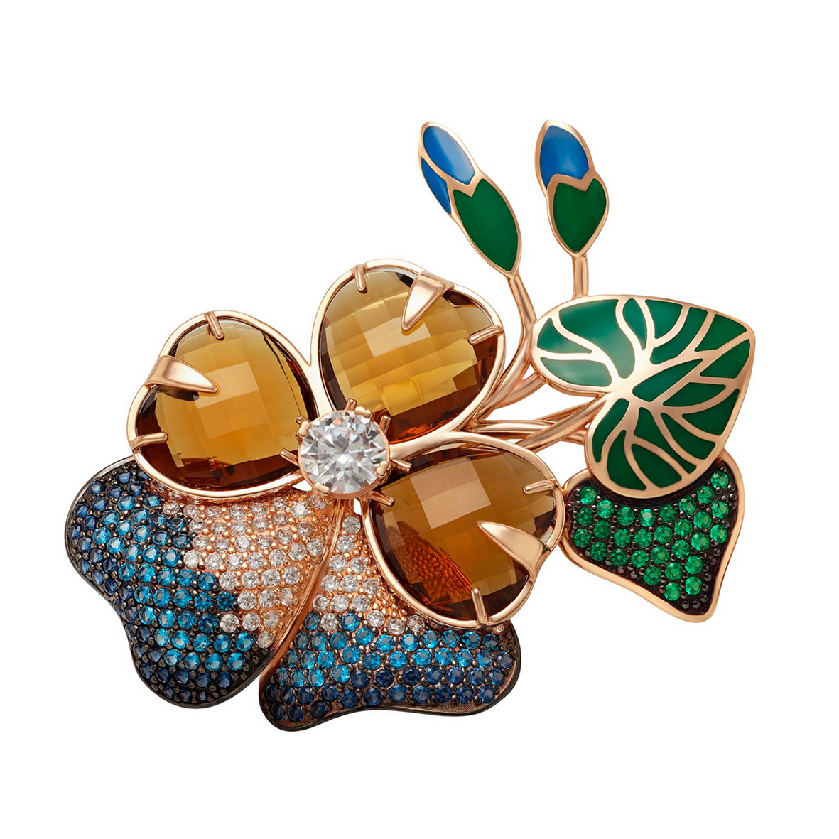 

Золотая брошь с эмалью и фианитами Tango Jewellery Company 670063Е