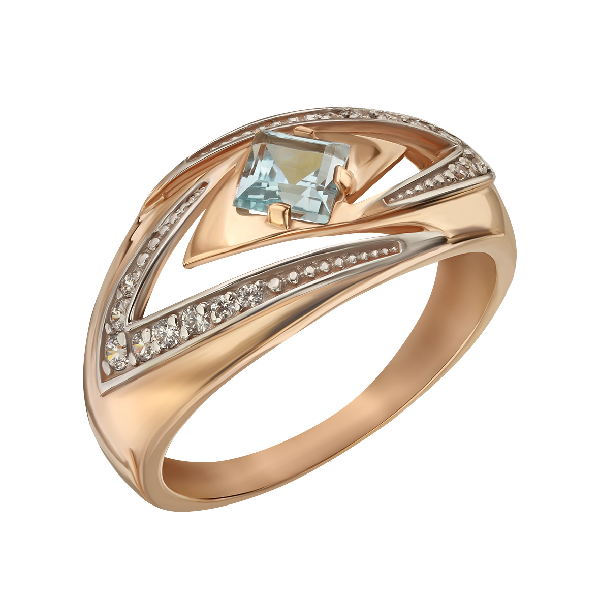 

Золотое кольцо с голубым топазом и фианитами Tango Jewellery Company 361688 размер 18