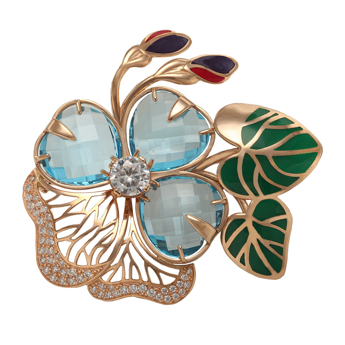 

Золотая брошь с топазами, фианитами и эмалью Tango Jewellery Company 670062Е