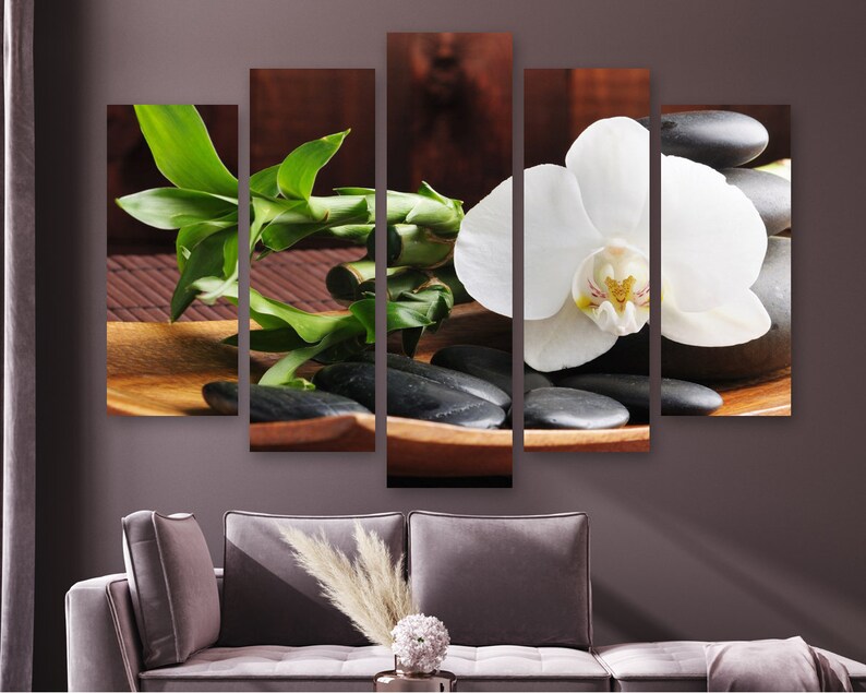 

Модульная картина на холсте из пяти частей Цветок белой орхидеи 137x85 см