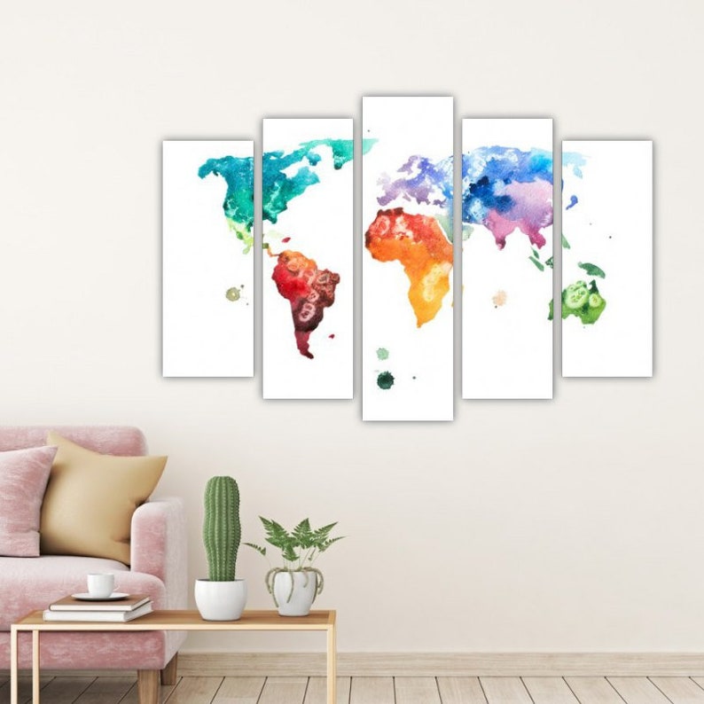 

Модульная картина на холсте из пяти частей Акварельная мировая карта 137x85 см