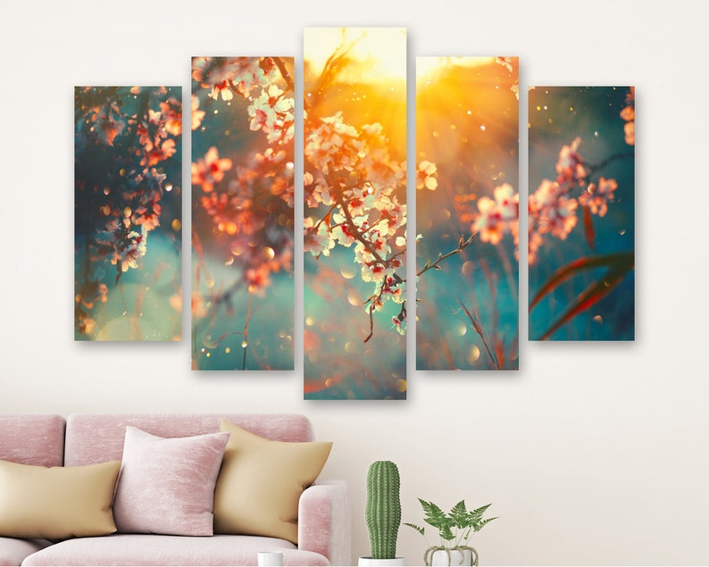 

Модульная картина на холсте из пяти частей Цветение вишни 137x85 см