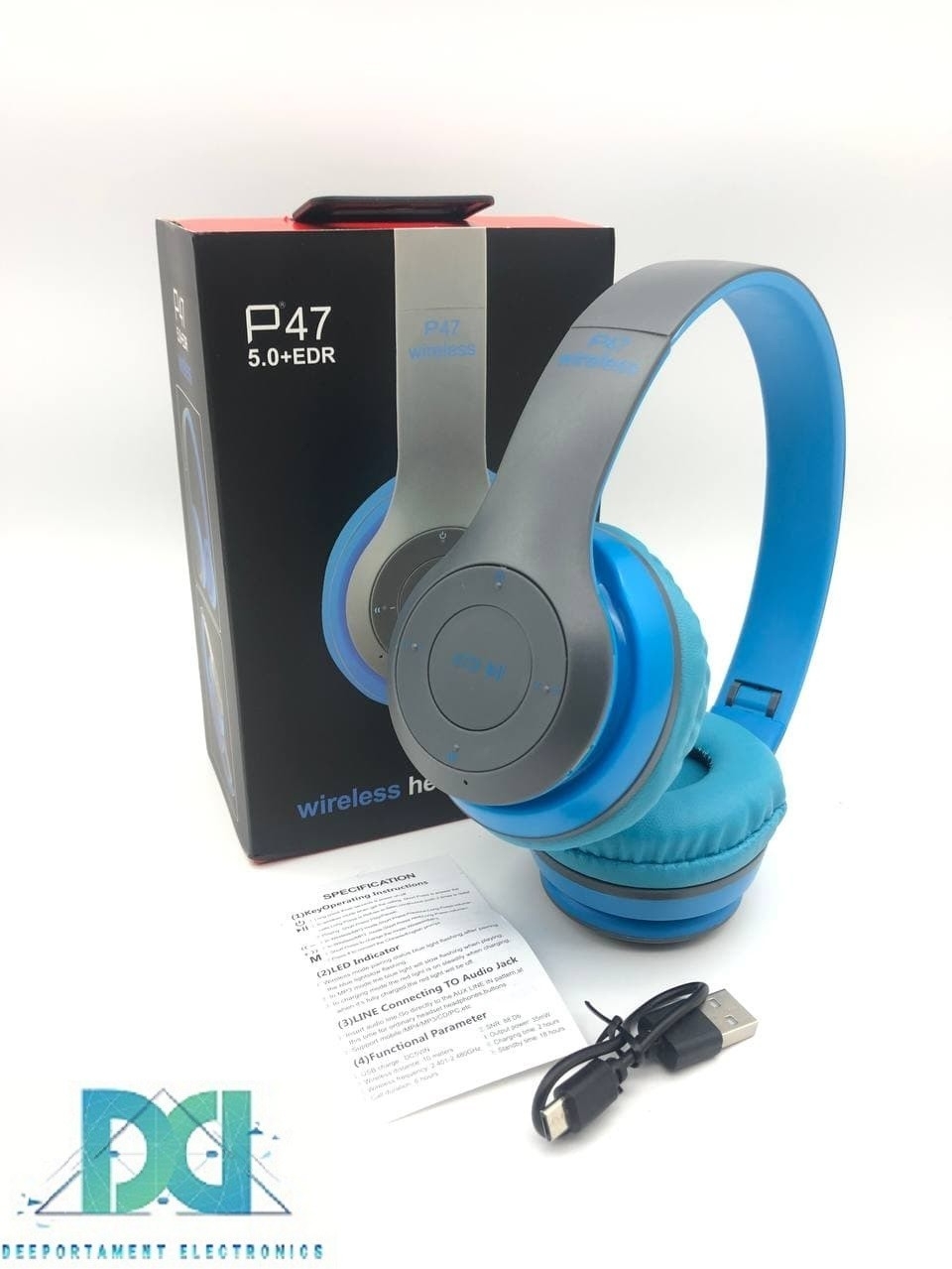 

Беспроводные Bluetooth наушники DC P47i (серые с голубым)