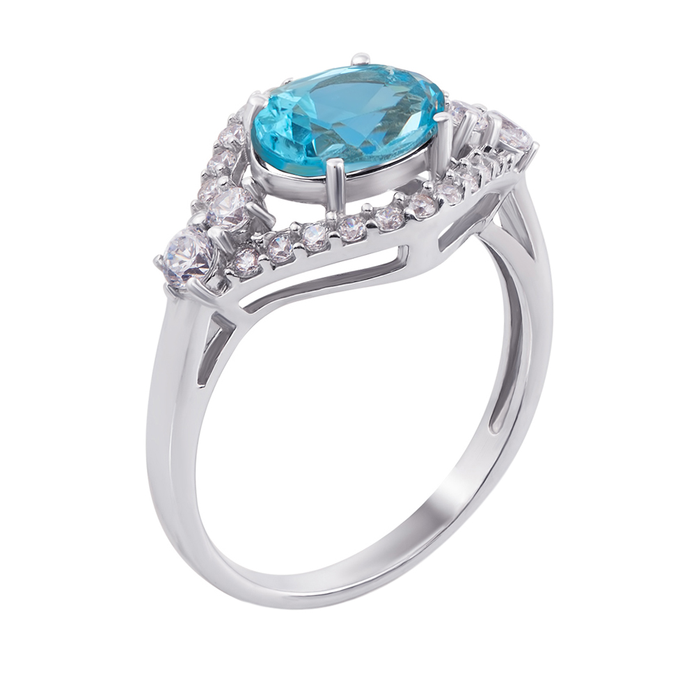 

Серебряное кольцо с голубым кварцем swiss blue и фианитами 000104872 16 размера