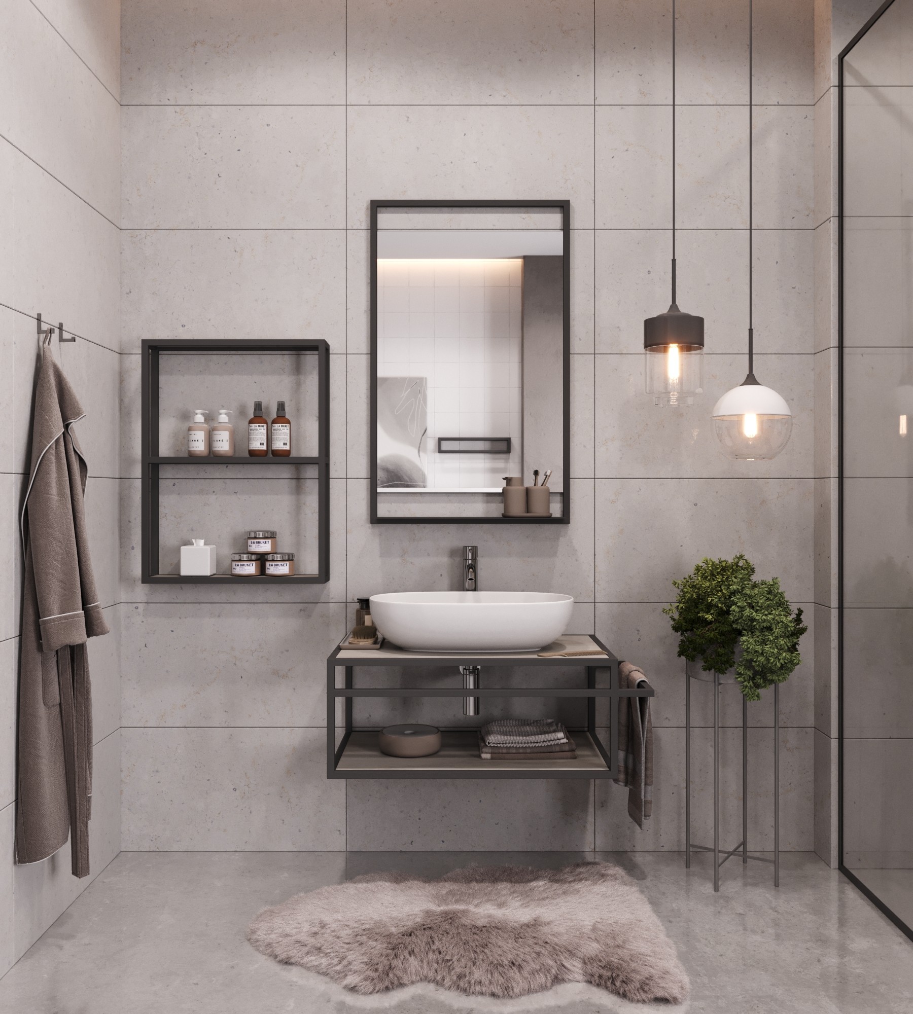 

Комплект мебели Altstahl Тумба подвесная под умывальник и Стеллаж металлический с зеркалом DORES 2 Чёрный