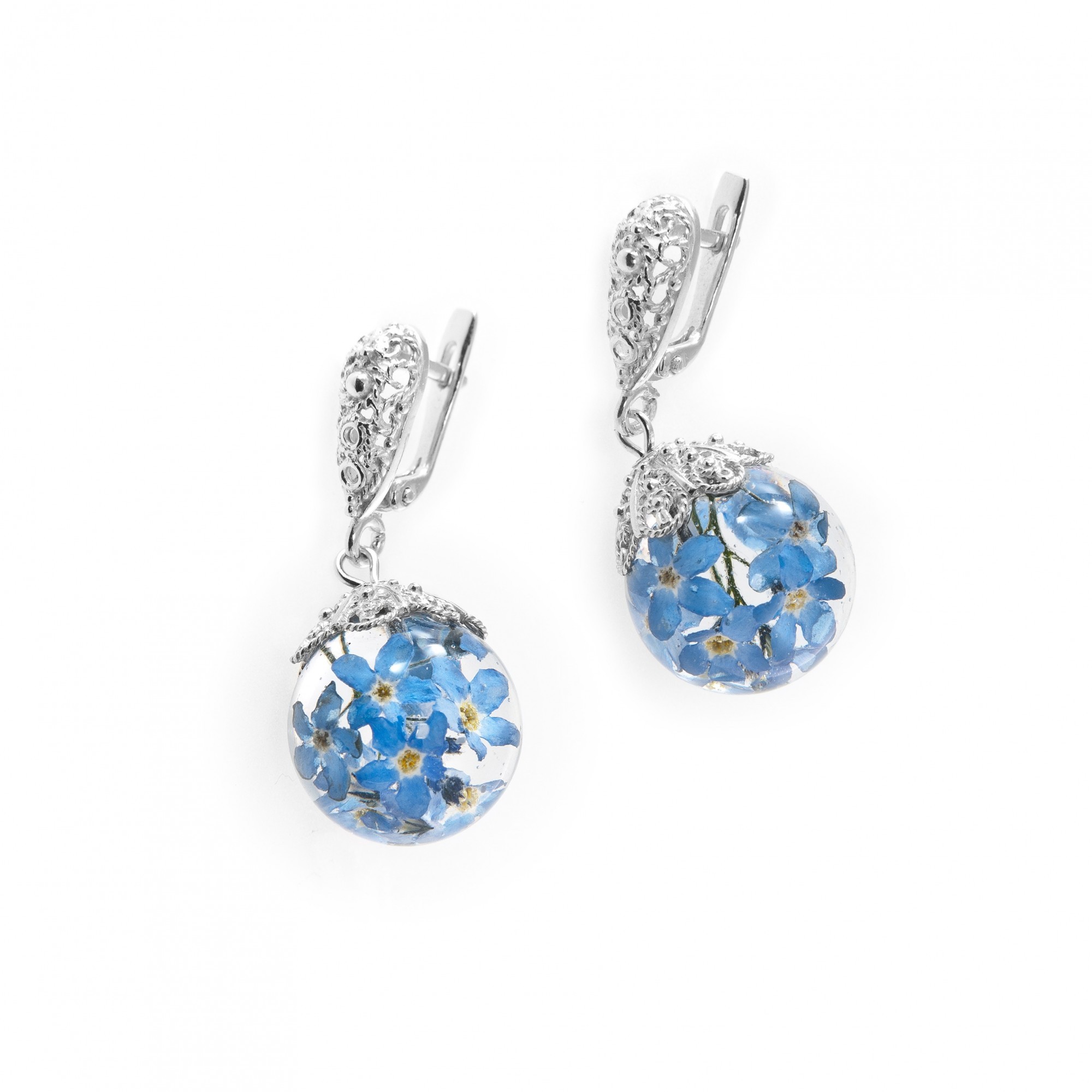 

Серьги BLOOMERY с незабудками в эпоксидной смоле, модель Ball (4009)