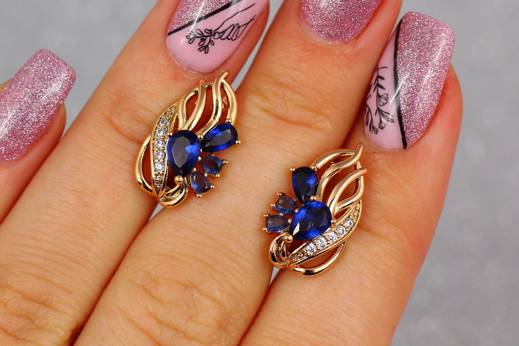 

Серьги Xuping Jewelry фантазия с синими камнями 1.7 см золотистые